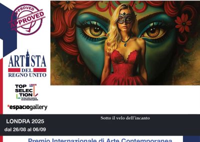 Esposizione dell'opera "Sotto il velo dell’incanto" dell'artista contemporaneo Giuseppe Bevilacqua, in arte Alex_g_art, presso la Galleria Espacio in occasione del Premio Artista del Regno Unito - Top Selection London 2025, organizzato dall’associazione culturale PitturiAmo.