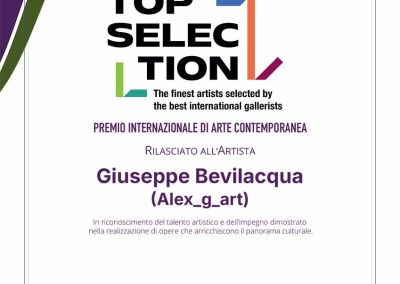 Attestato di merito artistico rilasciato all'artista contemporaneo Giuseppe Bevilacqua in occasione del Premio Top Selection Berlin 2025