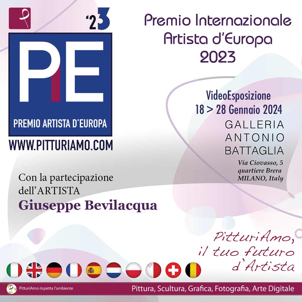 Locandina dell'artista contemporaneo Giuseppe Bevilacqua al Premio Artista d'Europa 2023