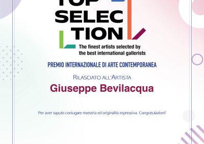 Attestato di merito artistico rilasciato all'artista contemporaneo Giuseppe Bevilacqua in occasione del Premio Top Selection Paris 2024